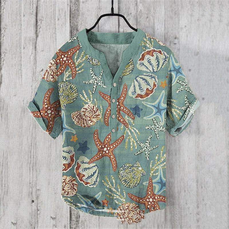 Summer Men's Short-Sleeved Shirt - Loose Fit Linen for Travel & Comfort - Buy Center