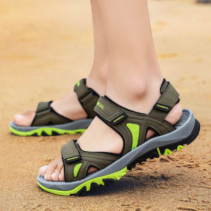 Buycenter Men's Leather Sandals - Breathable Beach Shoes, Extra-Large Fit - Buy Center