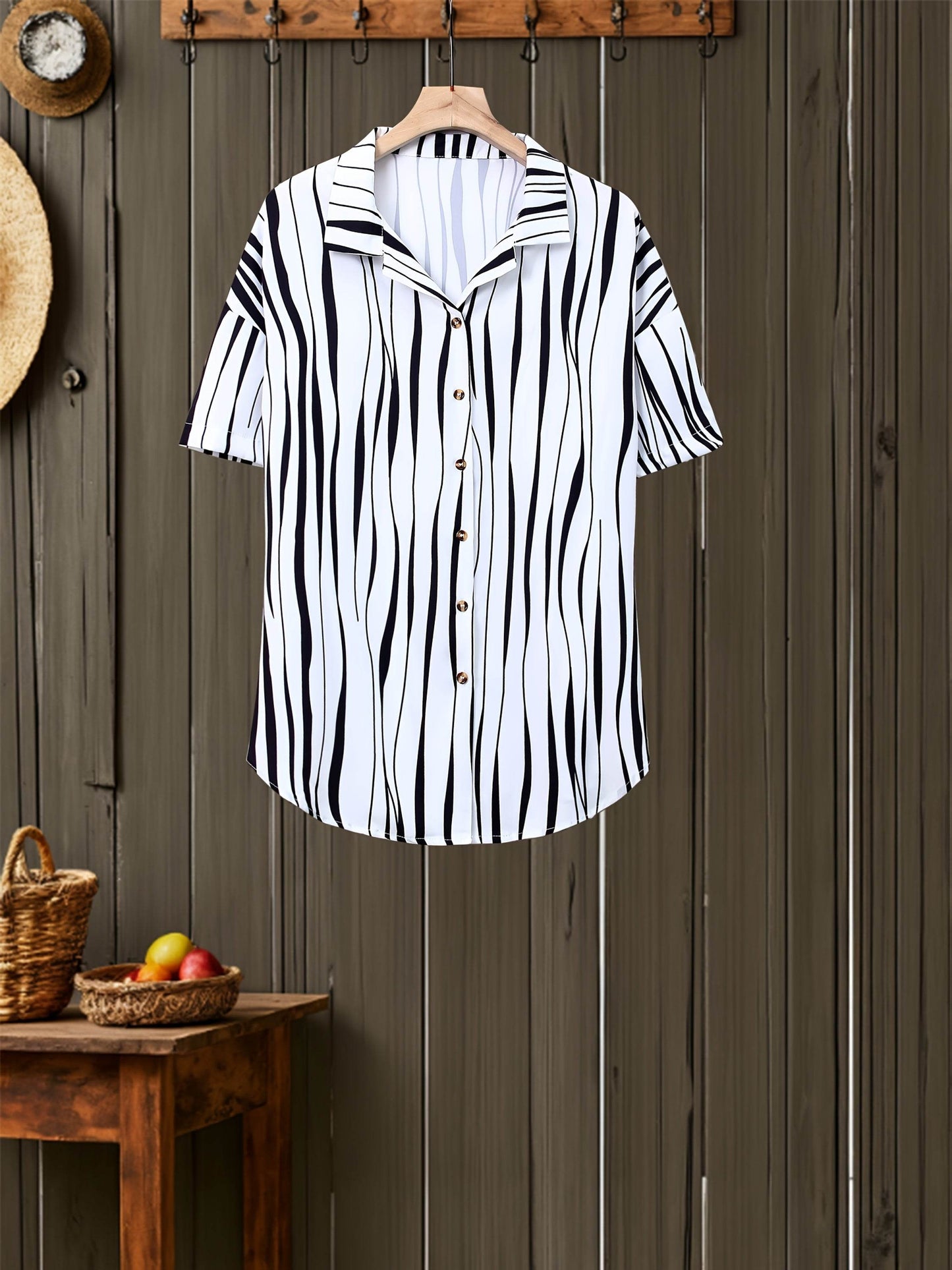 Women's Trendy Loose Striped Print Set - Long Sleeve Shirt & Pants - Buy Center