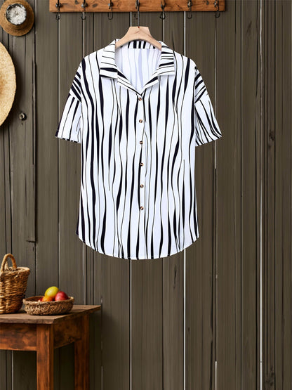 Women's Trendy Loose Striped Print Set - Long Sleeve Shirt & Pants - Buy Center