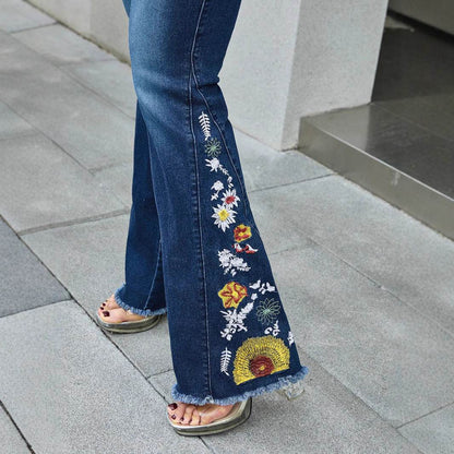 Retro Foot Stitching Frayed Hem Jeans - High Elasticity Women's Denim - Buy Center