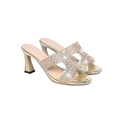 Elegant Rhinestone High Heel Women’s Slippers - Stylish Gold Sandals - Buy Center