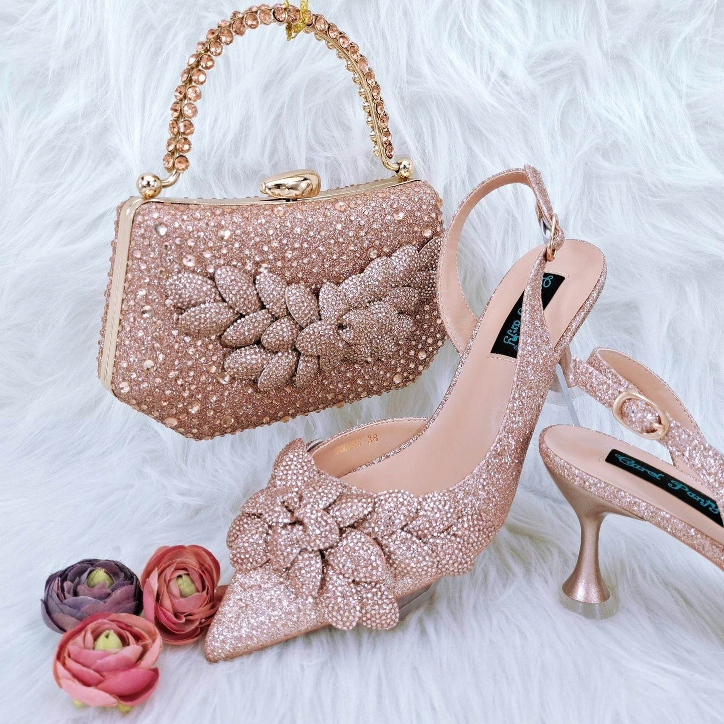 Handmade Leaf Decorative Evening Shoes Bag Set – Stylish Wine Glass Heel - Buy Center