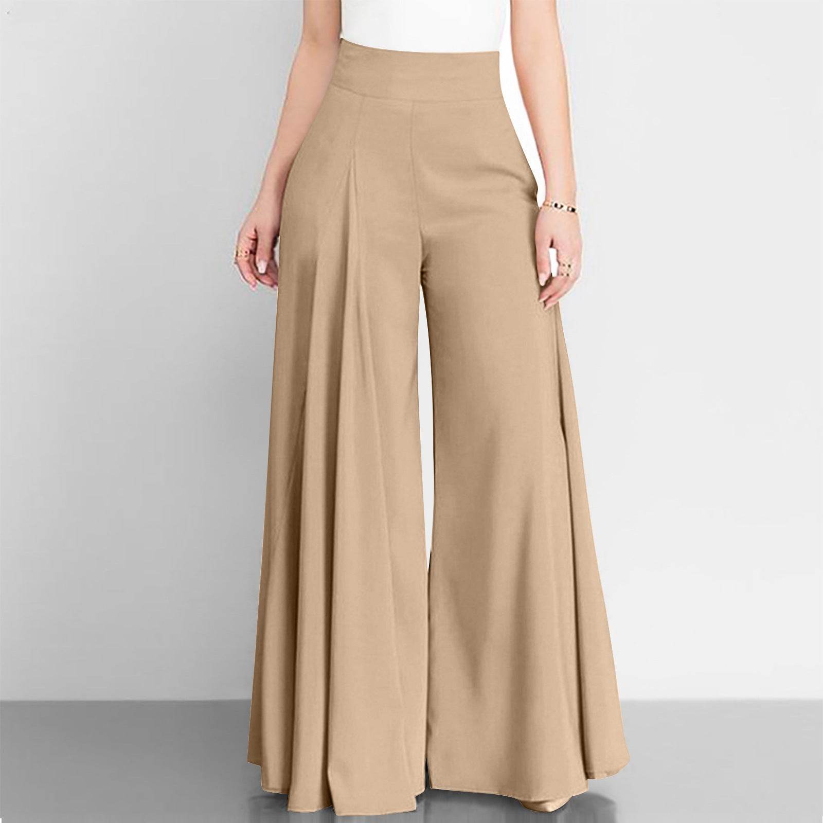 Buycenter Women's High Waist Wide Leg Pants - Solid Colors, Comfortable Fit - Buy Center