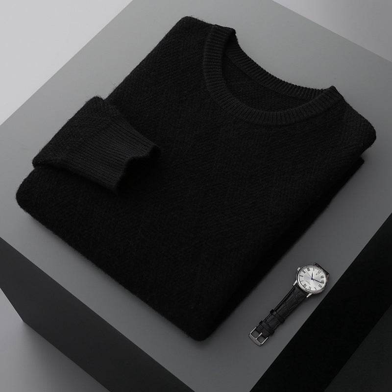 Men's Round Neck Pullover Sweater - Loose Fit Thick Wool for Comfort - Buy Center