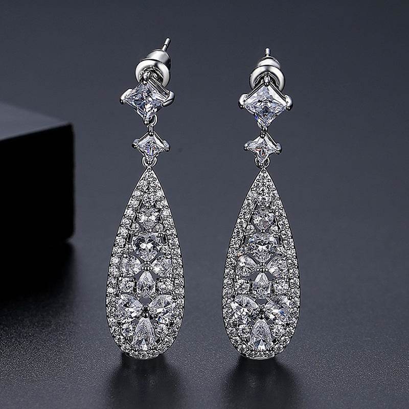 Buy Center Long Copper Earrings with Zircon - Elegant European Style - Buy Center