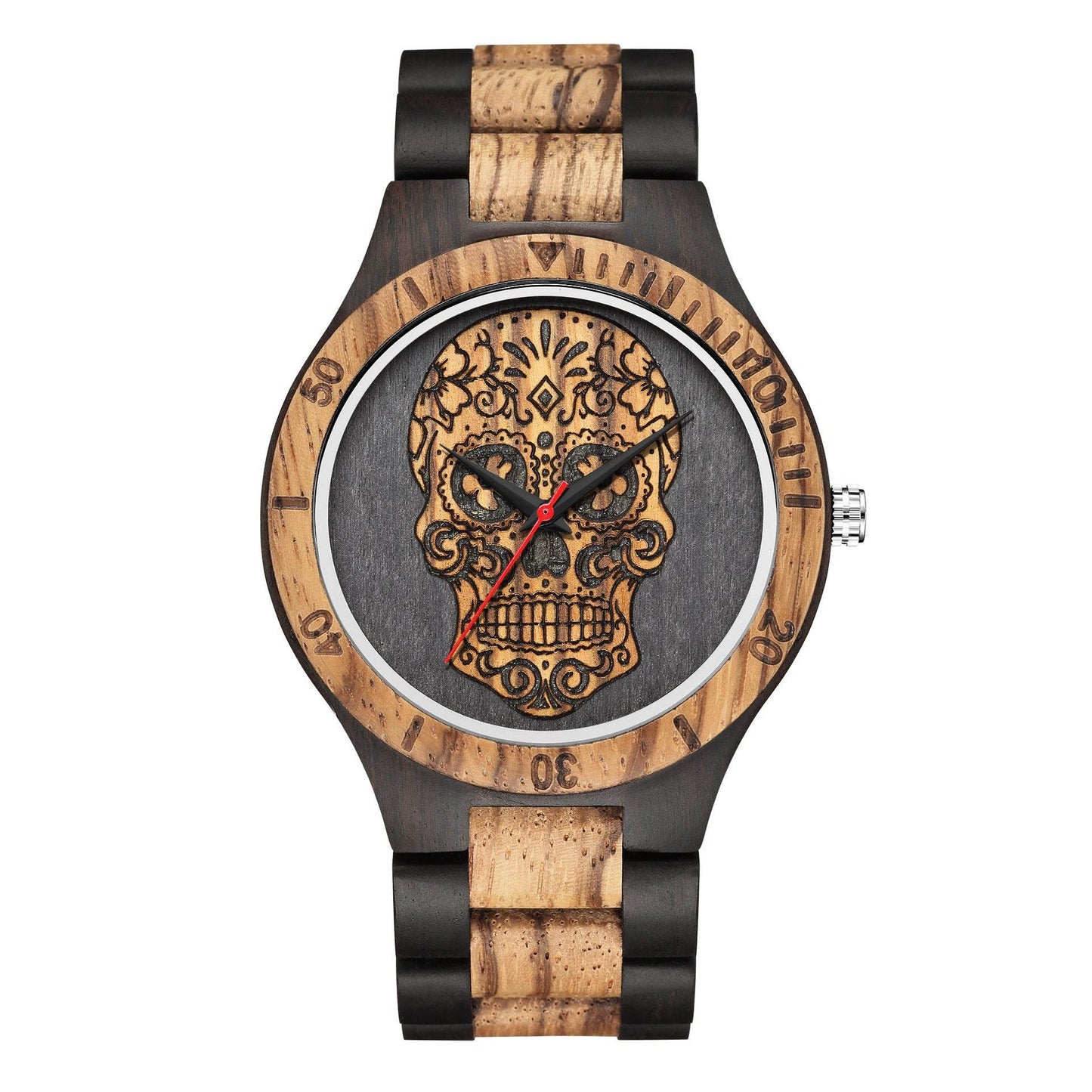 Skull Wooden Quartz Watch - Stylish Double Color, Waterproof Design - Buy Center
