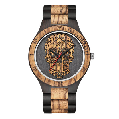 Skull Wooden Quartz Watch - Stylish Double Color, Waterproof Design - Buy Center