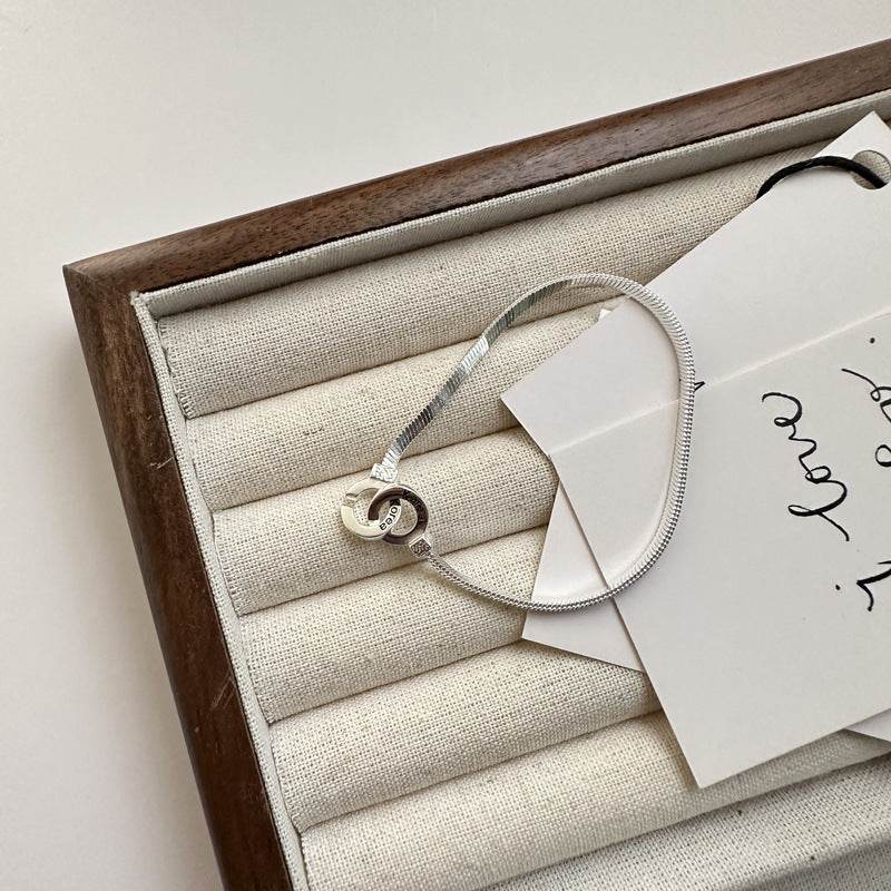 Buycenter Double Ring Snake Bone Necklace - 925 Silver Jewelry, 42cm - Buy Center