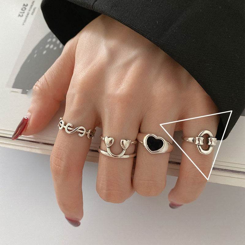 Fashionable Heart Dollar Smiling Face Ring - Adjustable Silver Plated Design - Buy Center