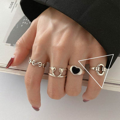 Fashionable Heart Dollar Smiling Face Ring - Adjustable Silver Plated Design - Buy Center