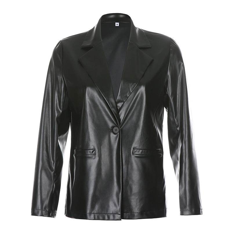Buycenter Casual PU Leather Lapel Jacket - Stylish Medium Length for Everyday Wear - Buy Center
