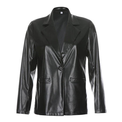 Buycenter Casual PU Leather Lapel Jacket - Stylish Medium Length for Everyday Wear - Buy Center