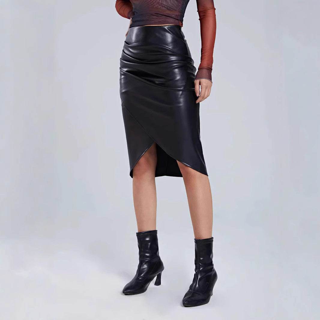 Buycenter High Waist Split Leather Skirt - Stylish Black Midi Skirt - Buy Center