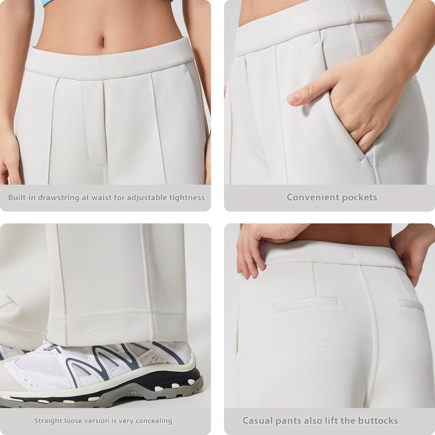 Buycenter Loose Drooping Slimming Straight Pants - Mid Waist, Soft Cotton Blend - Buy Center