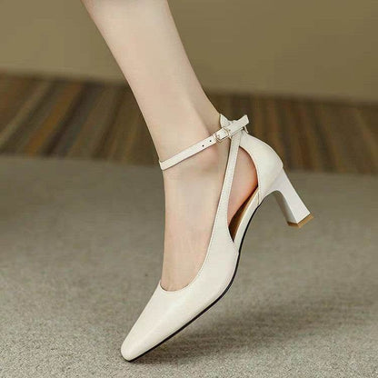 Square Toe Chunky Heel Pumps - Stylish Soft Leather for Summer 2025 - Buy Center