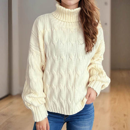 Turtleneck Solid Color Sweater - Loose Fit Pullover for Comfy Style - Buy Center