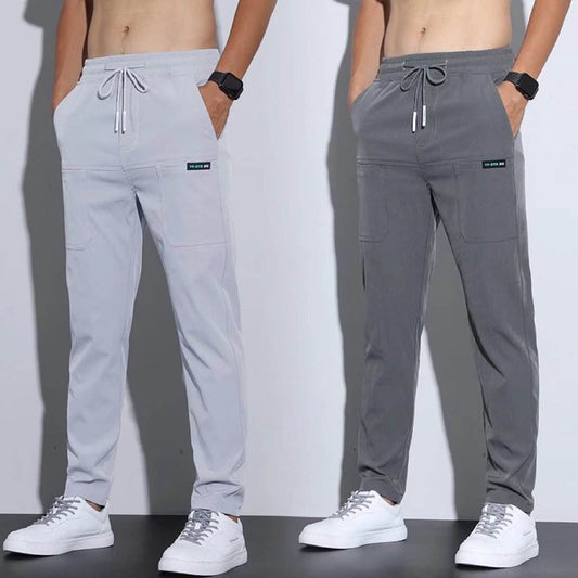 Casual Men's Ice Silk Pants - Elastic Waist, High Waist, Long Length - Buy Center