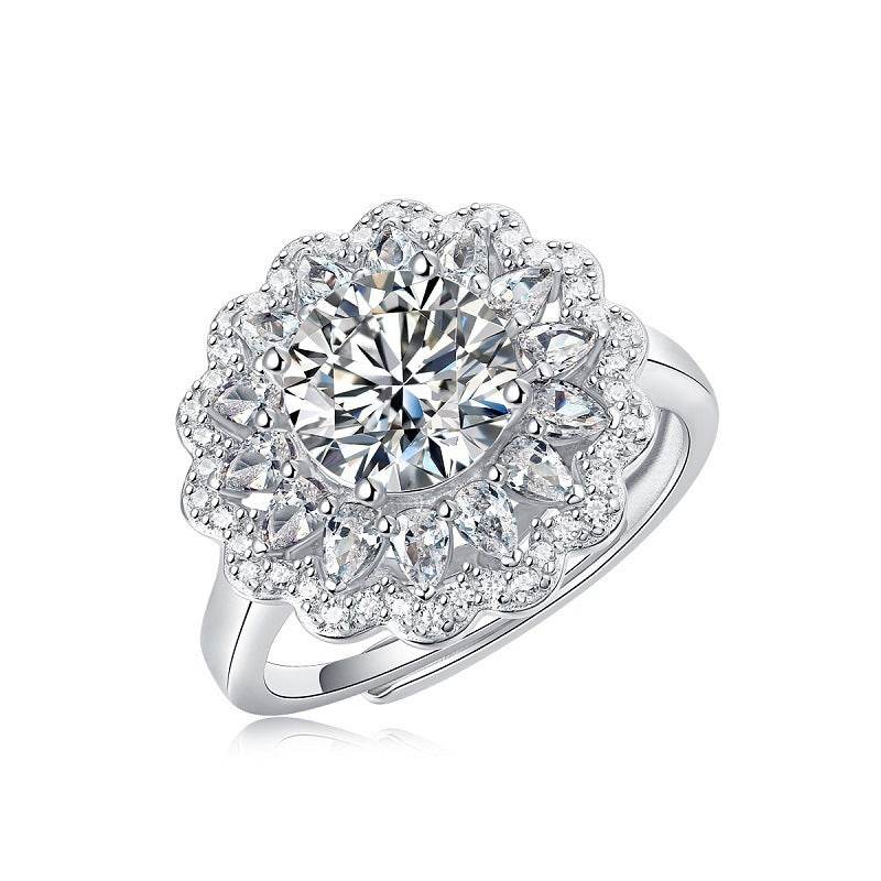 S925 Silver Moissanite Flower Ring - Adjustable Trendy Women's Jewelry - Buy Center