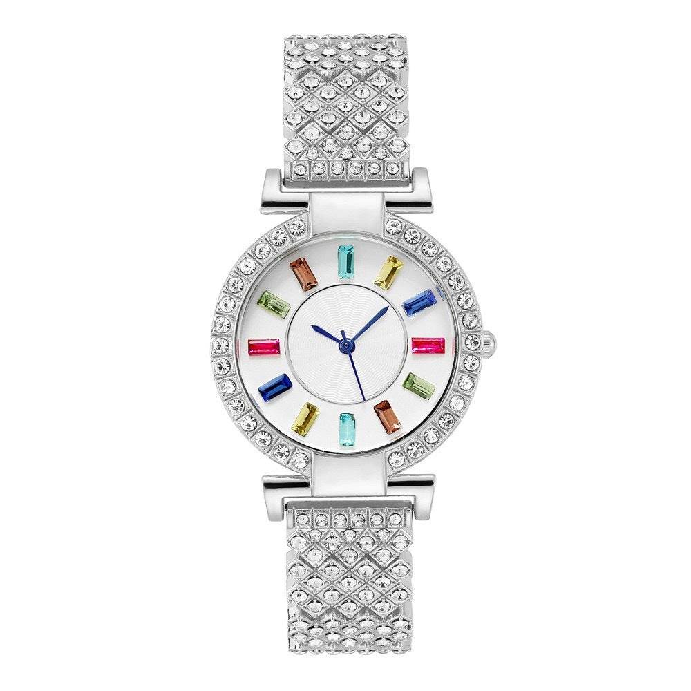 BuyCenter Women's Colorful Crystals Watch - Silver & Rose Gold Design - Buy Center