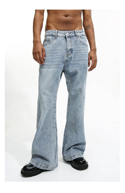 Buycenter Men's Vintage White Washed Straight Jeans - Light Blue Casual Style - Buy Center