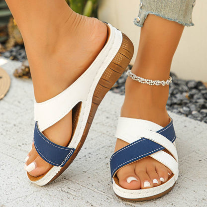 Buycenter Women's Fashion Platform Wedge Slippers - Color Matching & Stylish - Buy Center