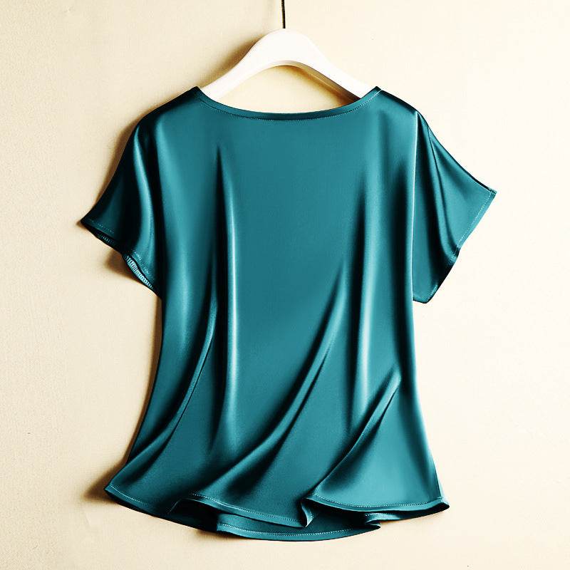 Silky Acetate Satin T-Shirt for Women - Loose Fit, Short Sleeve Style - Buy Center