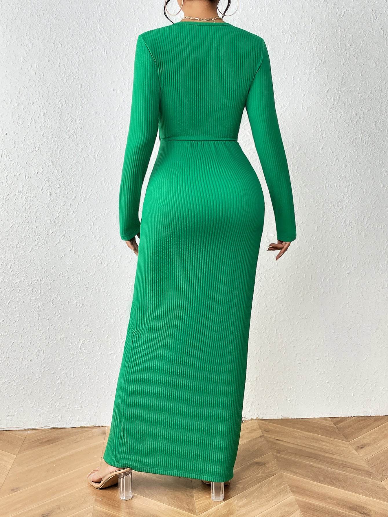 Buycenter Solid Color Long Sleeve Jumpsuit - Waist Trimming & Sexy Style - Buy Center