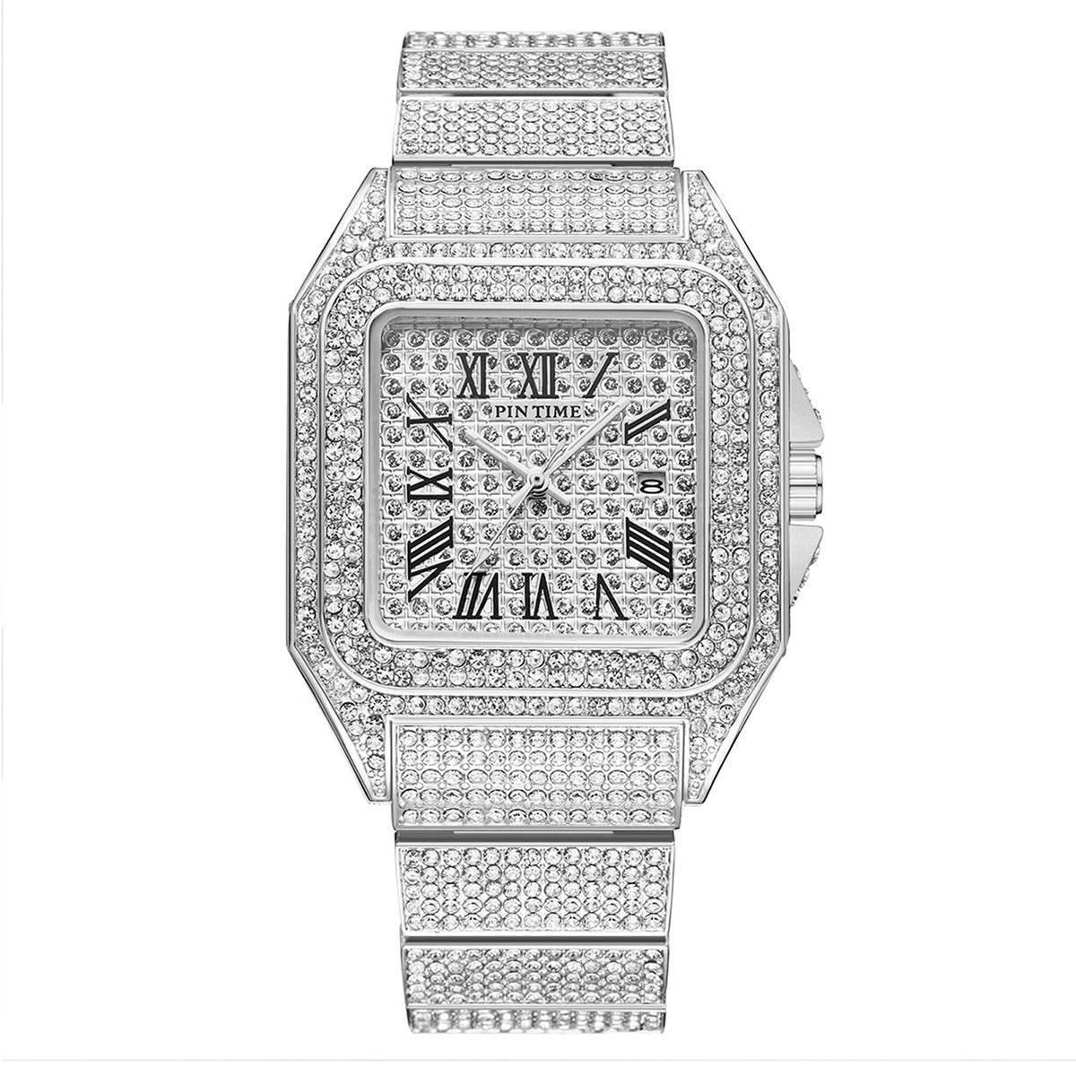 PINTIME Men's Luxury Quartz Watch - Square Diamond, Stylish Business Design - Buy Center