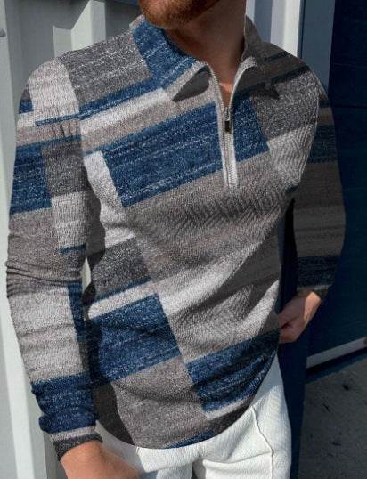 Men's Slim Fit Chain Pattern Polo - Trendy Zipper Style & Cartoon Print - Buy Center