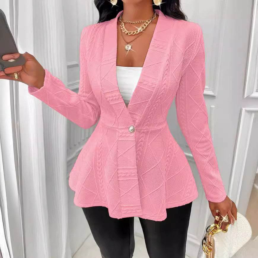 Slim-Fit Jacquard Texture Jacket for Women - Chic Long Sleeve Design - Buy Center