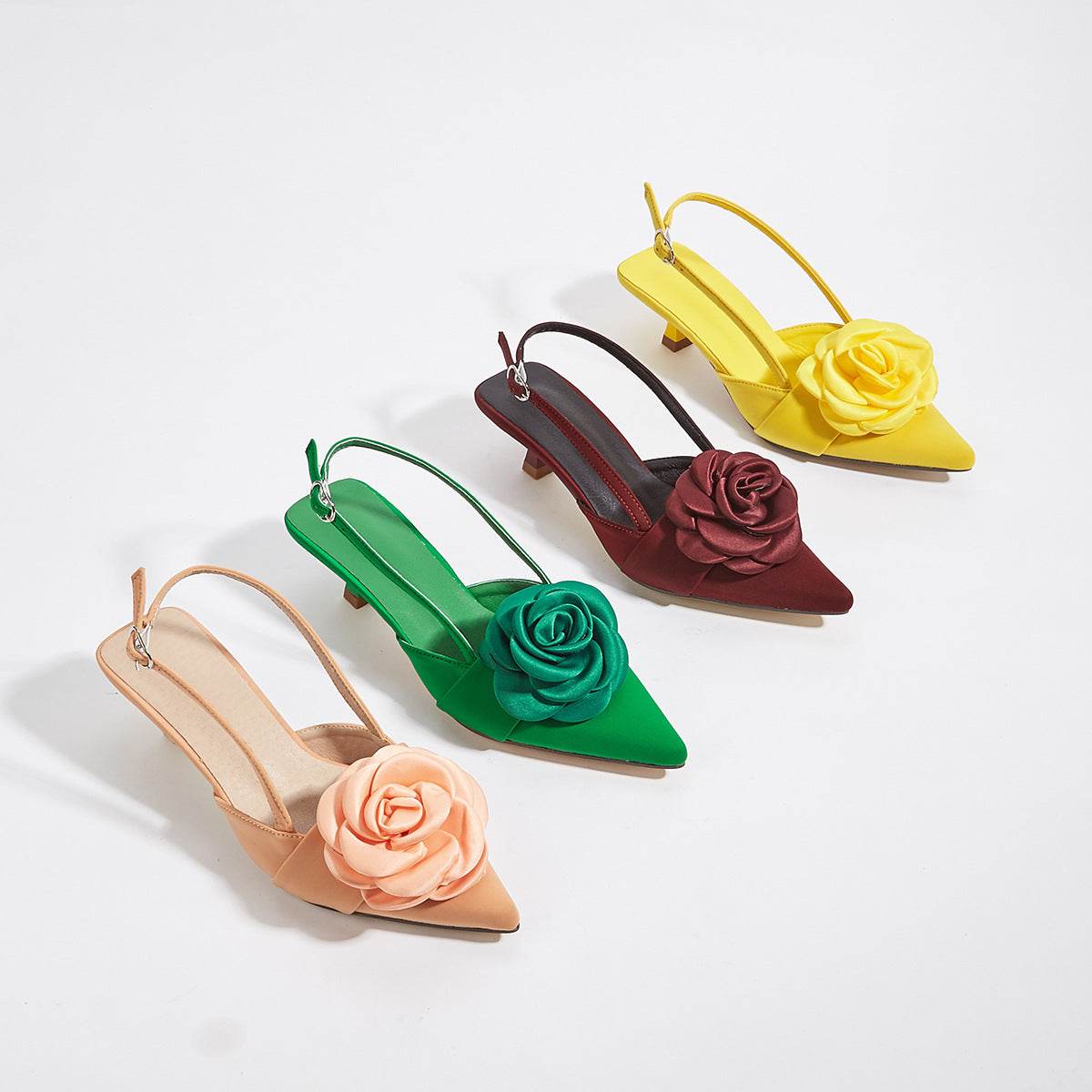 Elegant Three-Dimensional Flower Kitten Heel Pumps - Stylish Women's Shoes - Buy Center
