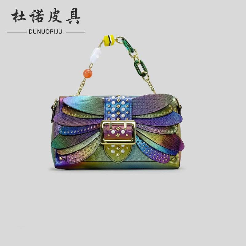 Heavy Industry Rivet Handbag - Trendy Contrast Color Butterfly Wing Clutch - Buy Center