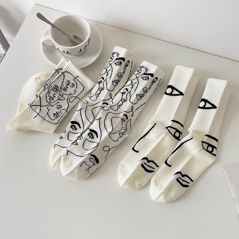 Boneless Suture Tube Socks - Trendy Abstract Lines, Free Size Comfort - Buy Center