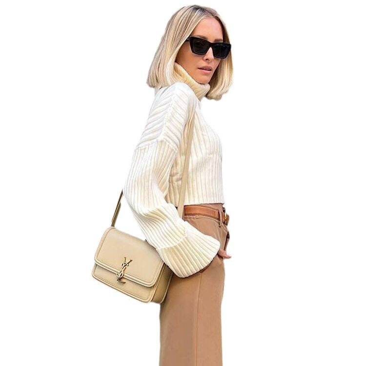 Buycenter Women's Turtleneck Sweater - Striped Loose Pullover Style - Buy Center