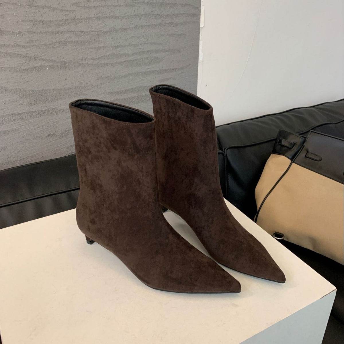 Stylish Low Heel French Retro Ankle Boots - Suede Design for Women - Buy Center