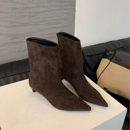 Stylish Low Heel French Retro Ankle Boots - Suede Design for Women - Buy Center