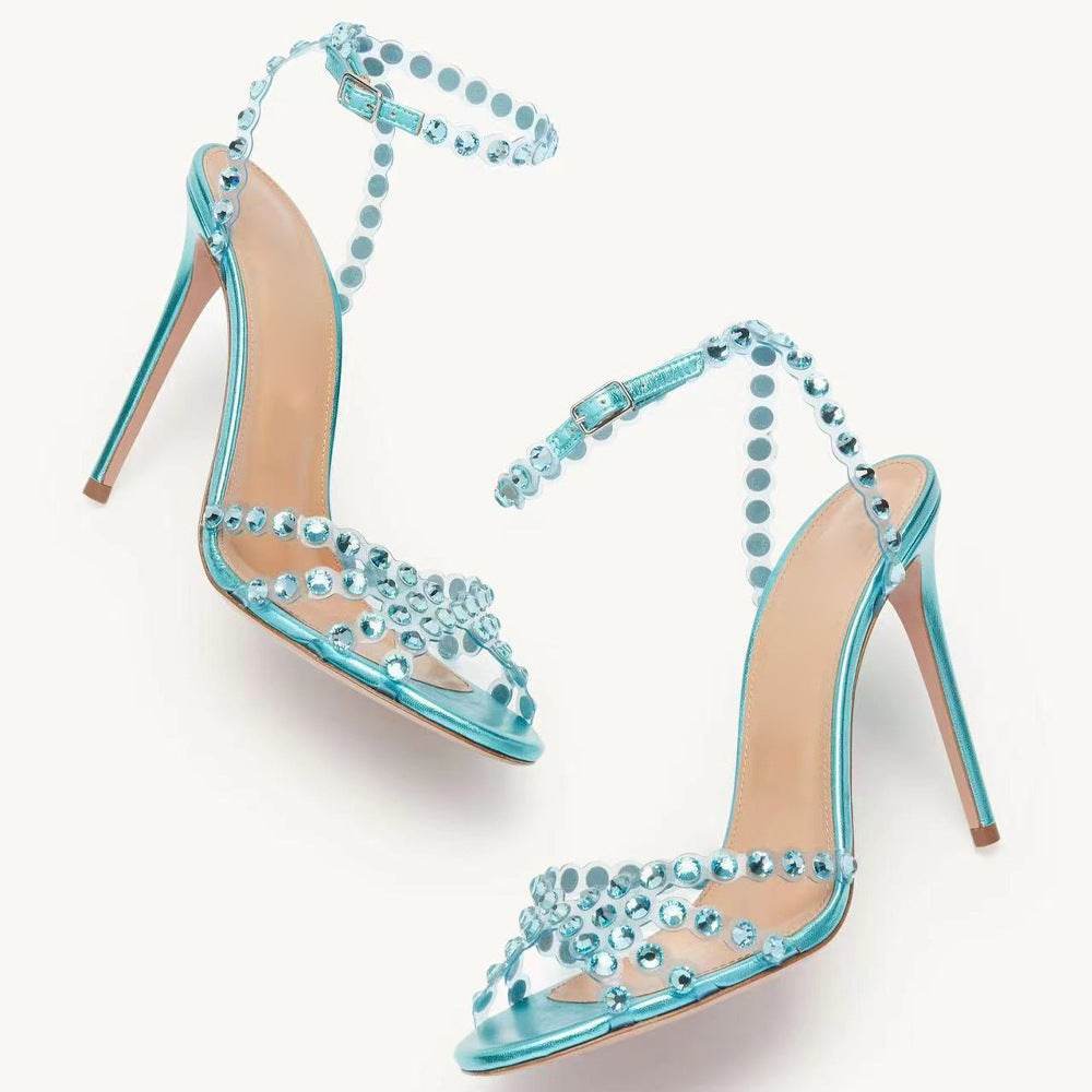 Buycenter Elegant Jelly Diamond Stiletto Heels - Stylish Round Toe Pumps - Buy Center