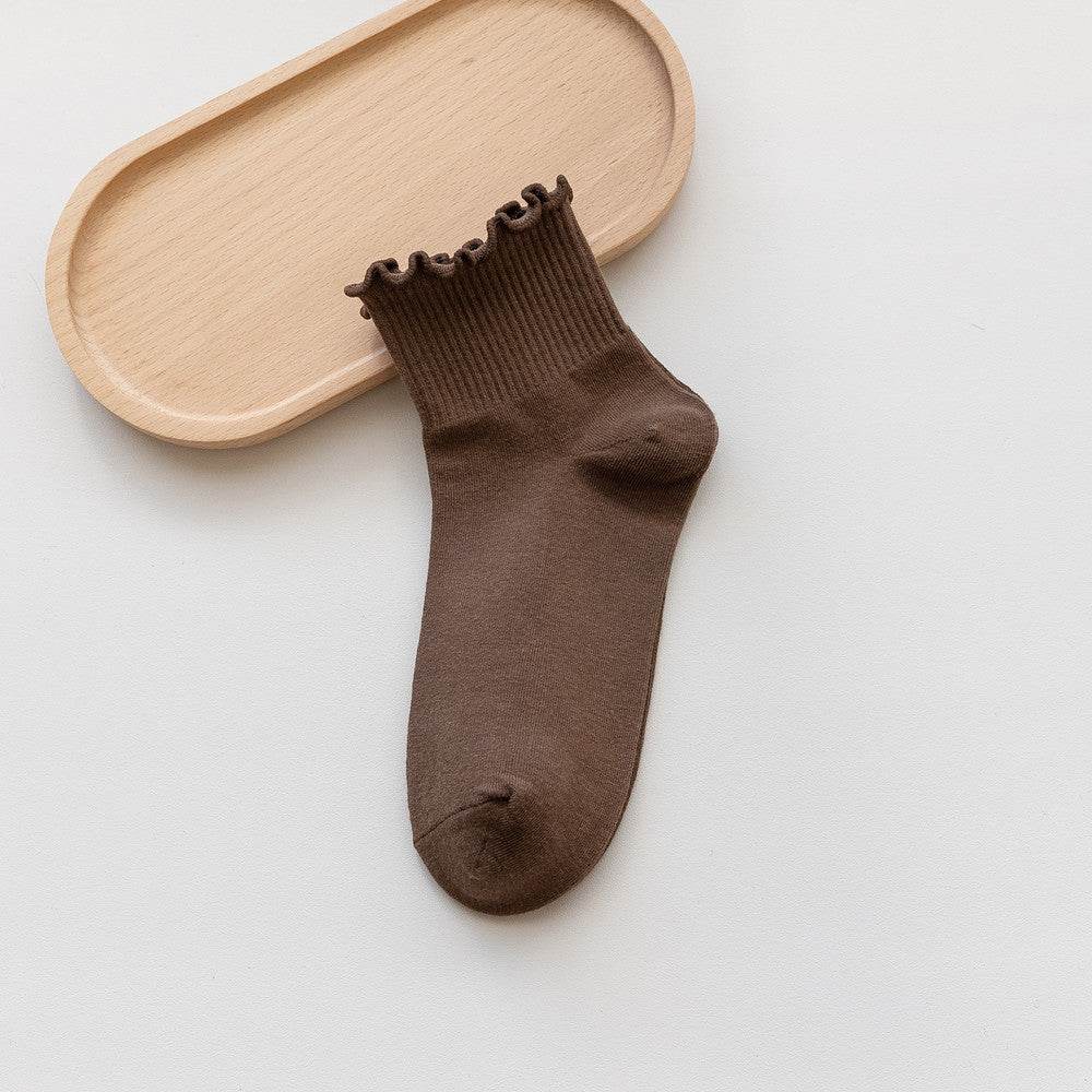 Women's Solid Color Wooden Ear Socks - Comfortable Cotton Short Tube - Buy Center