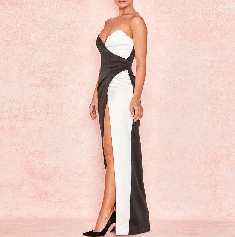 Buycenter Sexy Black & White Prom Dress - Stylish Stitching Design - Buy Center