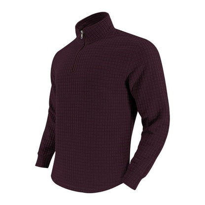 Buycenter Retro Long Sleeve Men's Sweater - Half Zipper, Plaid Design - Buy Center