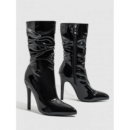 Buycenter Patent Leather Stiletto Heels - Stylish Mid-Calf Boots for Women - Buy Center