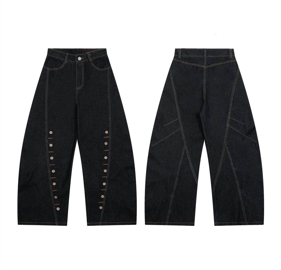 Multi-Row Buttonhole Denim Pants - Stylish Wide Leg Women’s Jeans - Buy Center