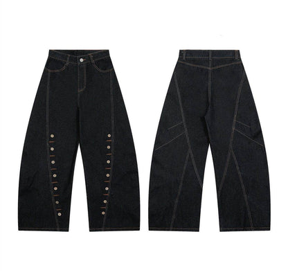 Multi-Row Buttonhole Denim Pants - Stylish Wide Leg Women’s Jeans - Buy Center