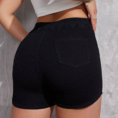 Buycenter Plus Size A-Line Denim Shorts for Women - Mid Waist, High Elasticity - Buy Center