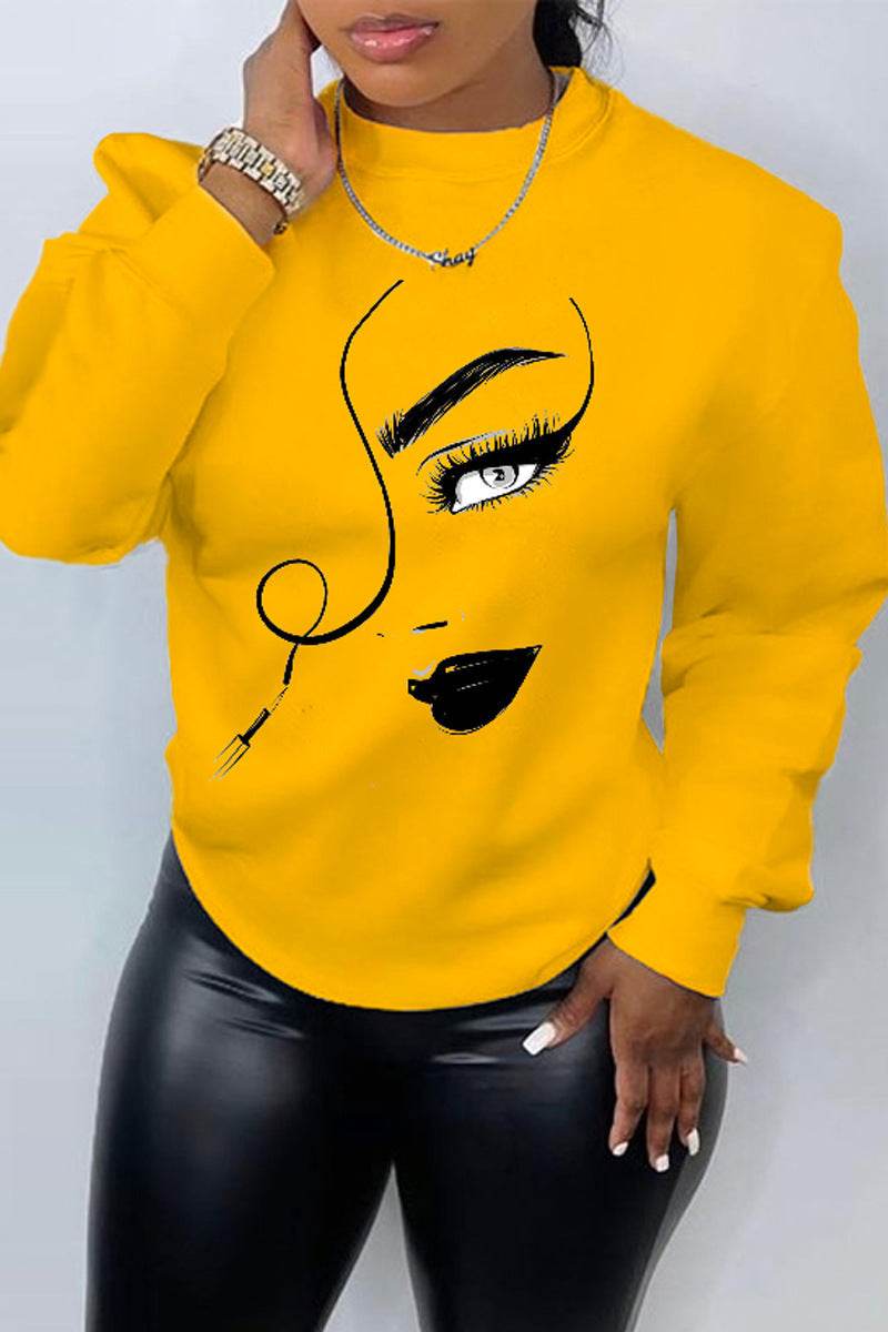 Buycenter Women's Printed Casual Loose Sweater - Crew Neck, Long Sleeve - Buy Center