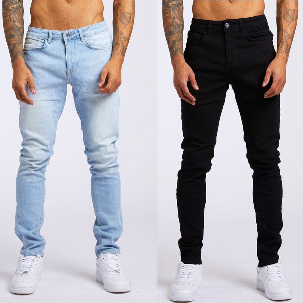 Men's Slim Fit High Waist Jeans - Casual Fashion in Light Blue & Black - Buy Center
