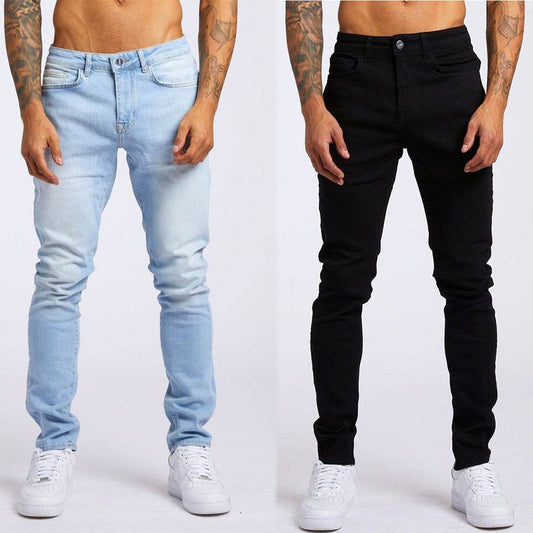 Men's Slim Fit High Waist Jeans - Casual Fashion in Light Blue & Black - Buy Center