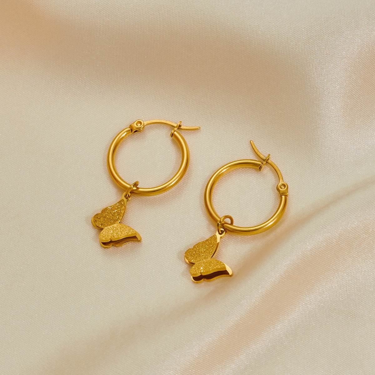 Stainless Steel Jewelry Set - Necklace, Earrings & Ring Trio in Butterfly Design - Buy Center