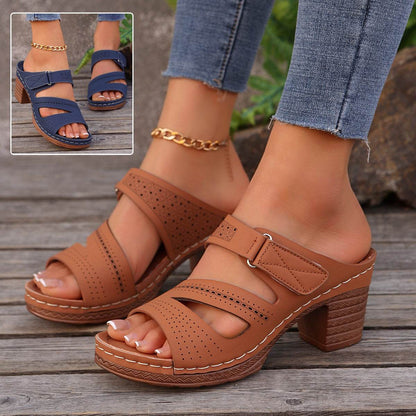 Buycenter Summer Square-Heeled Peep-Toe Slides - Comfortable Casual Slippers - Buy Center